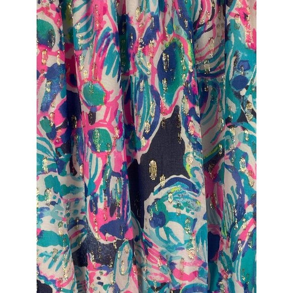 LILLY PULITZER Myri Silk Romper Bright Navy Caught Up sz XZ Off the Shoulder $18 - Picture 3 of 5